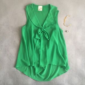 Sheer Sleeveless Bow-Collar Blouse with Open Back